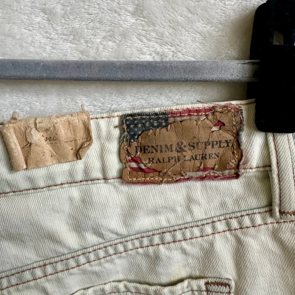 Denim Supply Ralph Lauren Mini Cutoff Shorts Bleached Americana Patch Sz 31